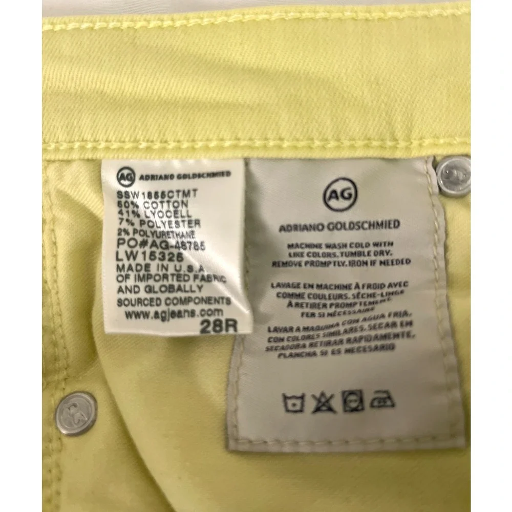 AG Prima Ankle Skinny Leg Jeans Chartreuse Yellow‎ Denim Pants Size 29